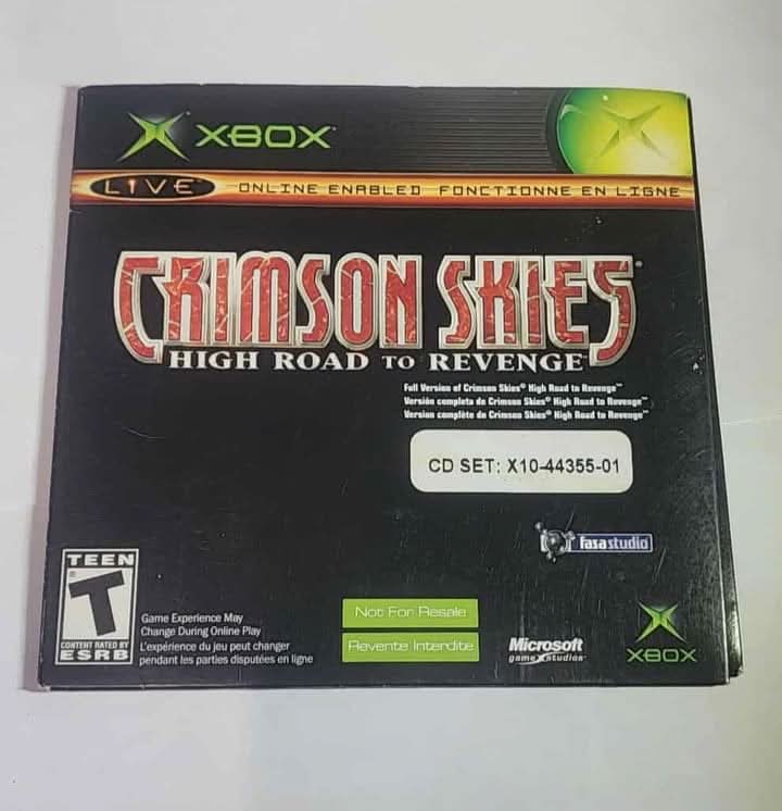 Crimson Skies Not For Resale NFR Cardboard Sleeve Xbox Microsoft