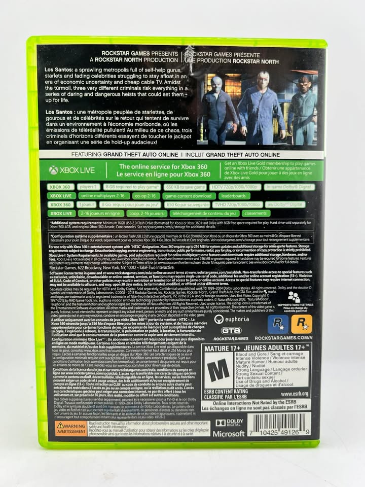 Grand Theft Auto V 5 Xbox 360 X360