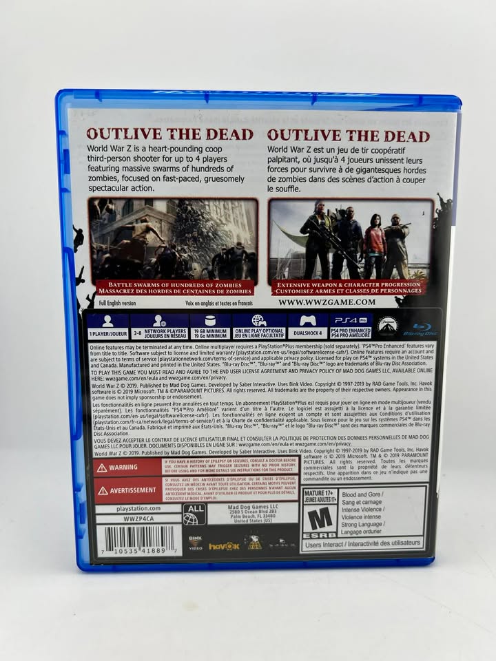 World War Z Playstation 4 PS4