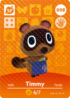 Animal Crossing Genuine Official Amiibo Card Timmy 8 - jeux video game-x