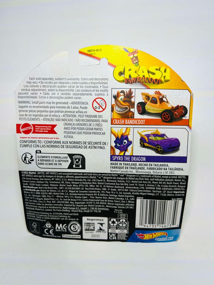 Voiture Hot Wheels Character Cars Crash Bandicoot Vehicle HNP29-4B10 - jeux video game-x