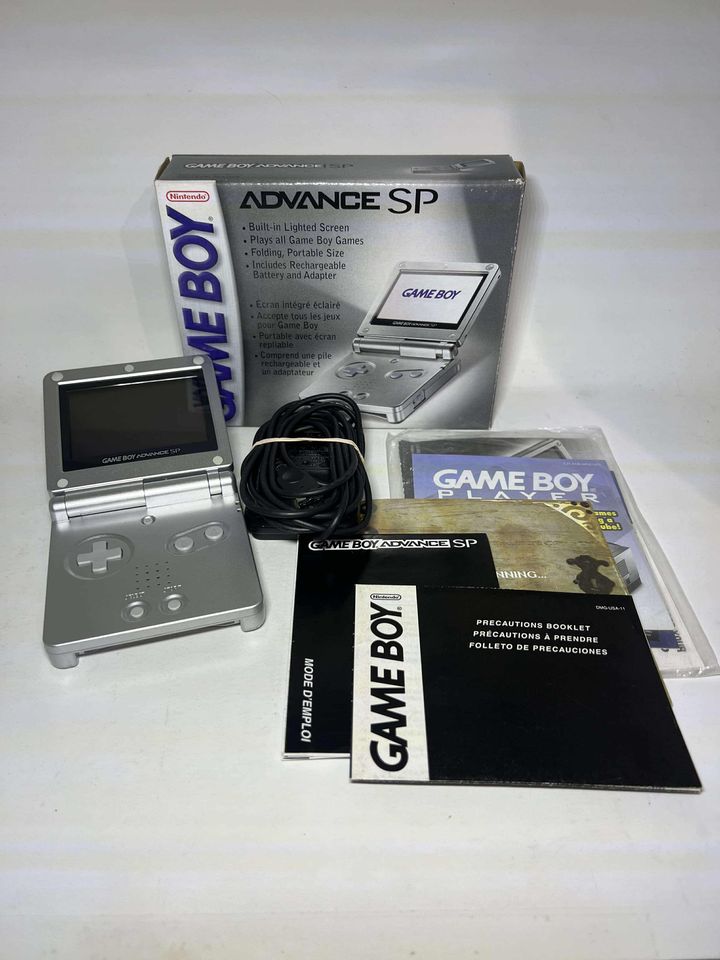 CONSOLE NINTENDO GAMEBOY ADVANCE GBA SP ARGENT PLATINUM MODEL AGS-001 SYSTEM EN BOITE - jeux video game-x