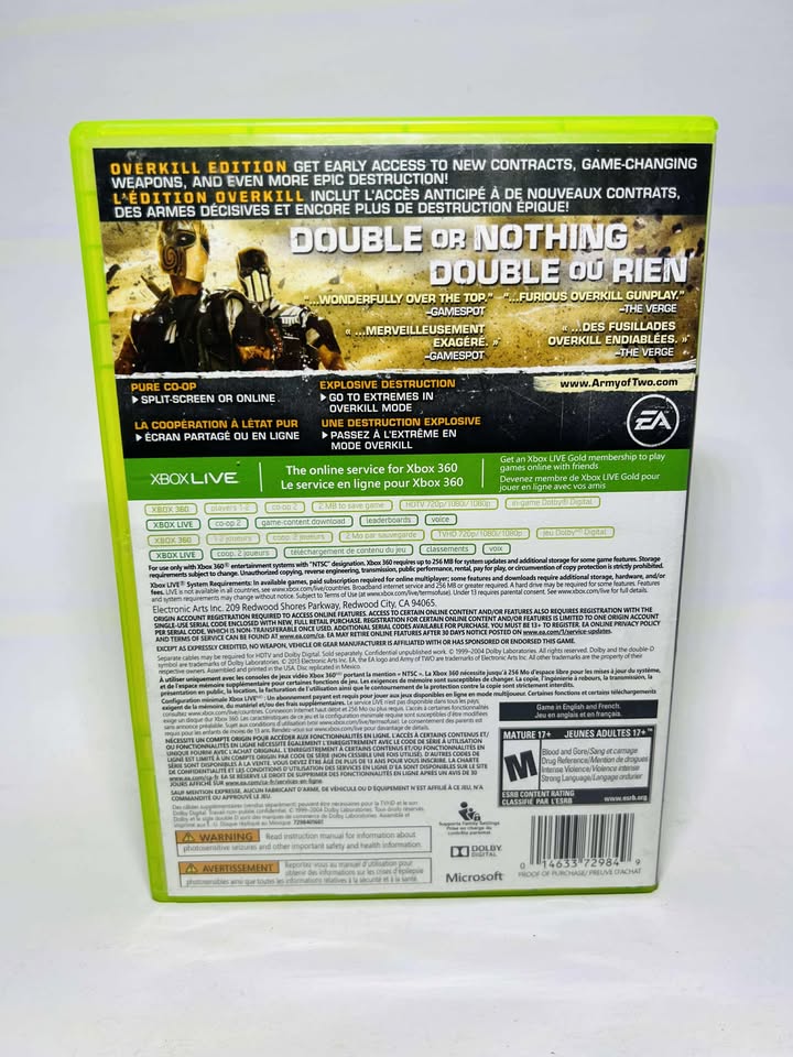 ARMY OF TWO: THE DEVILS CARTEL Overkill Edition XBOX 360 X360 - jeux video game-x