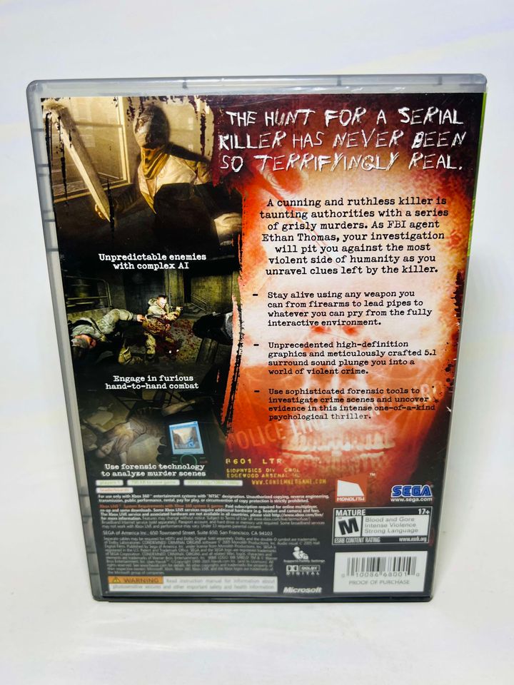 CONDEMNED CRIMINAL ORIGINS Platinum hits XBOX 360 X360 - jeux video game-x