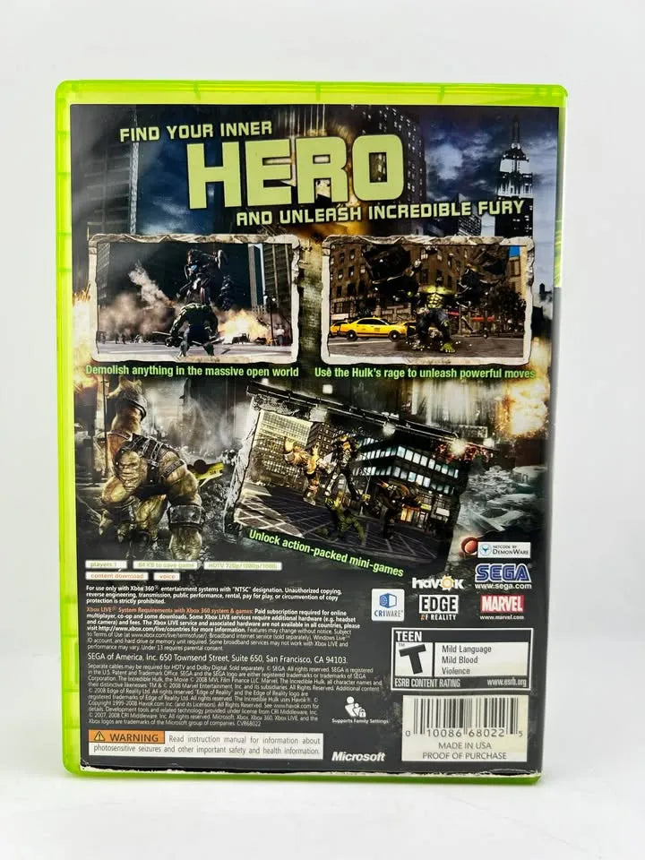 The Incredible Hulk Xbox 360 X360