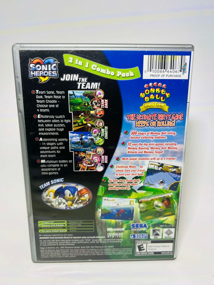 Sonic Heroes and Super Monkey Ball Deluxe PLATINUM HITS XBOX - jeux video game-x