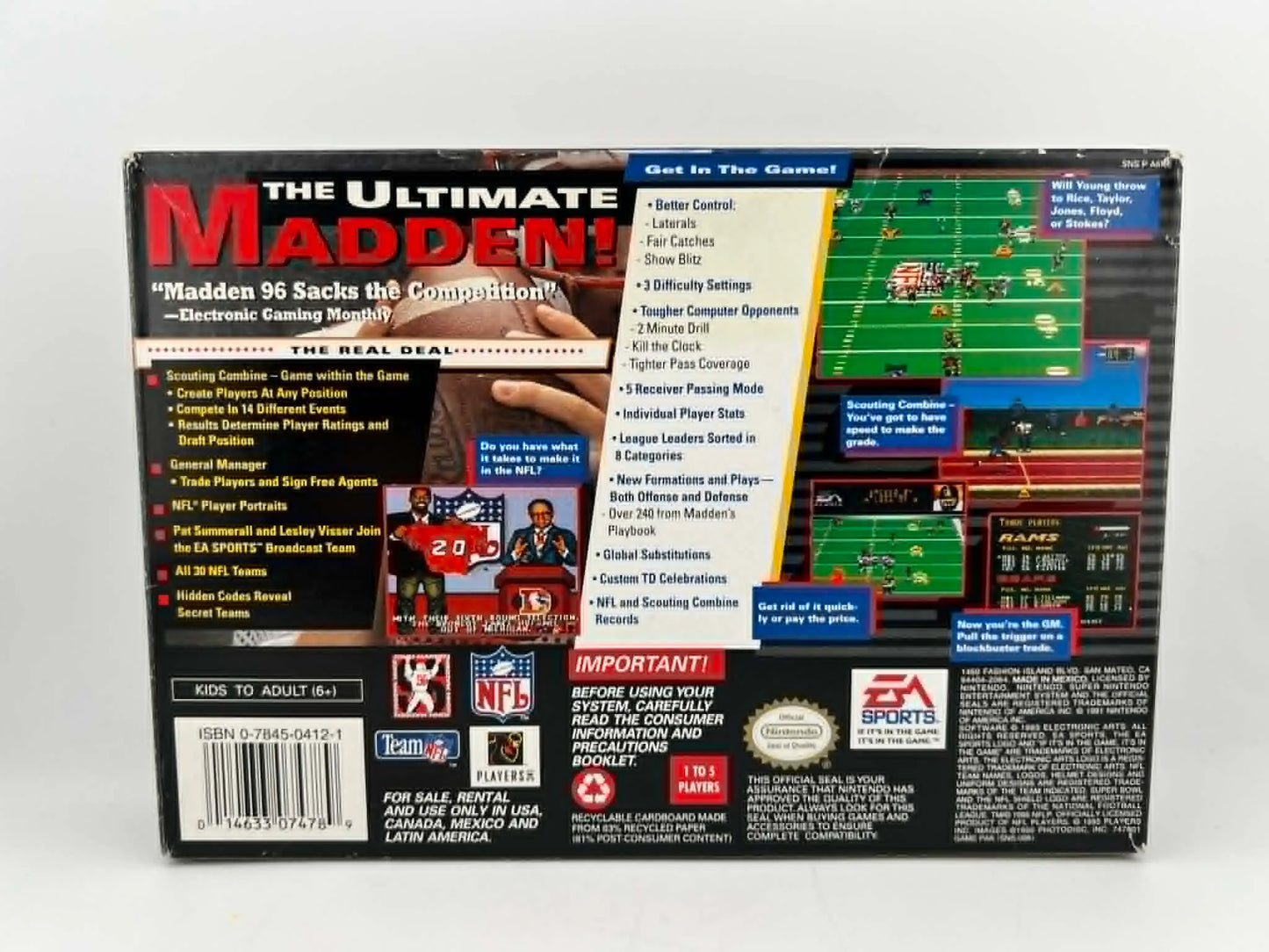MADDEN NFL 96 SUPER NINTENDO SNES En Boite
