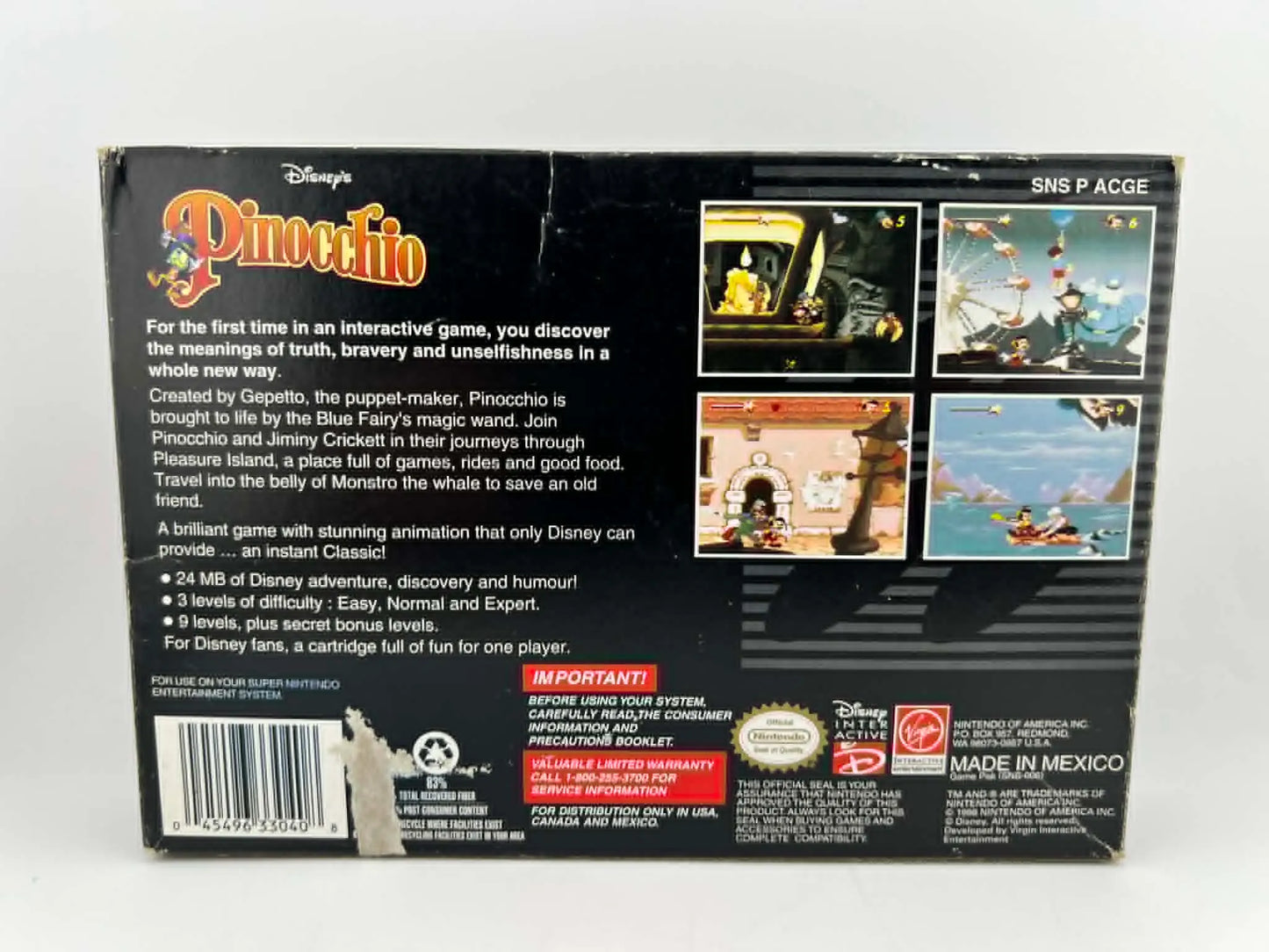 DISNEY'S PINOCCHIO EN BOITE SUPER NINTENDO SNES