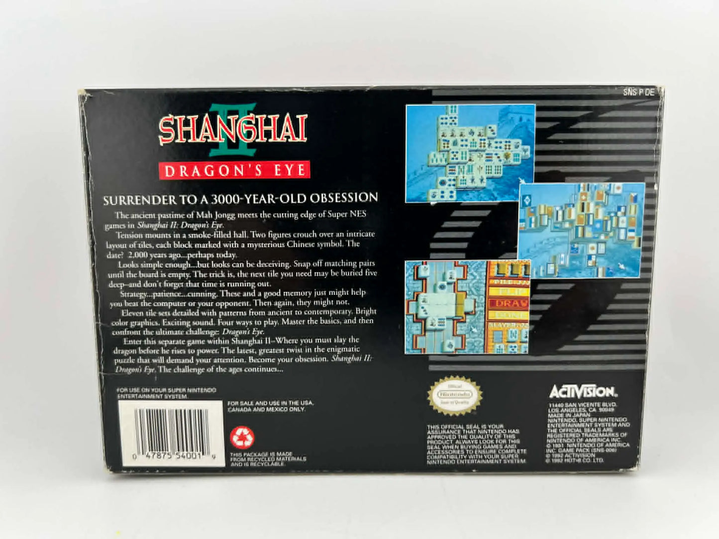 SHANGHAI II 2 DRAGON'S EYE SUPER NINTENDO SNES En Boite