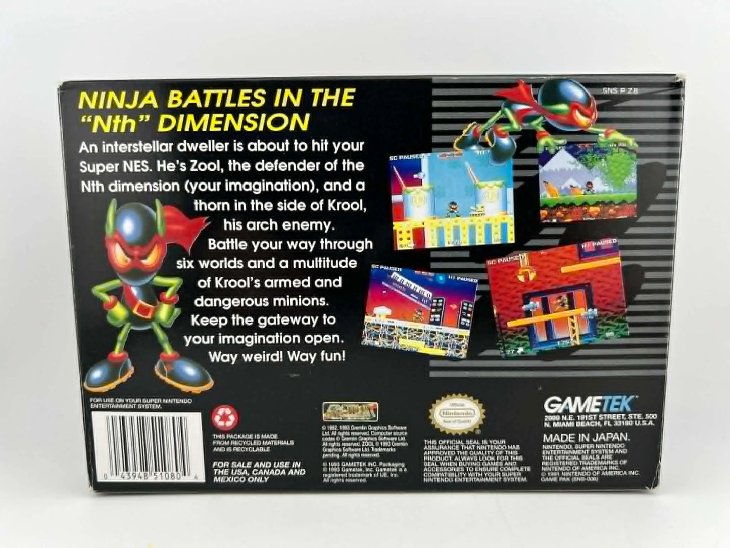ZOOL NINJA OF THE NTH DIMENSION en boite SUPER NINTENDO SNES