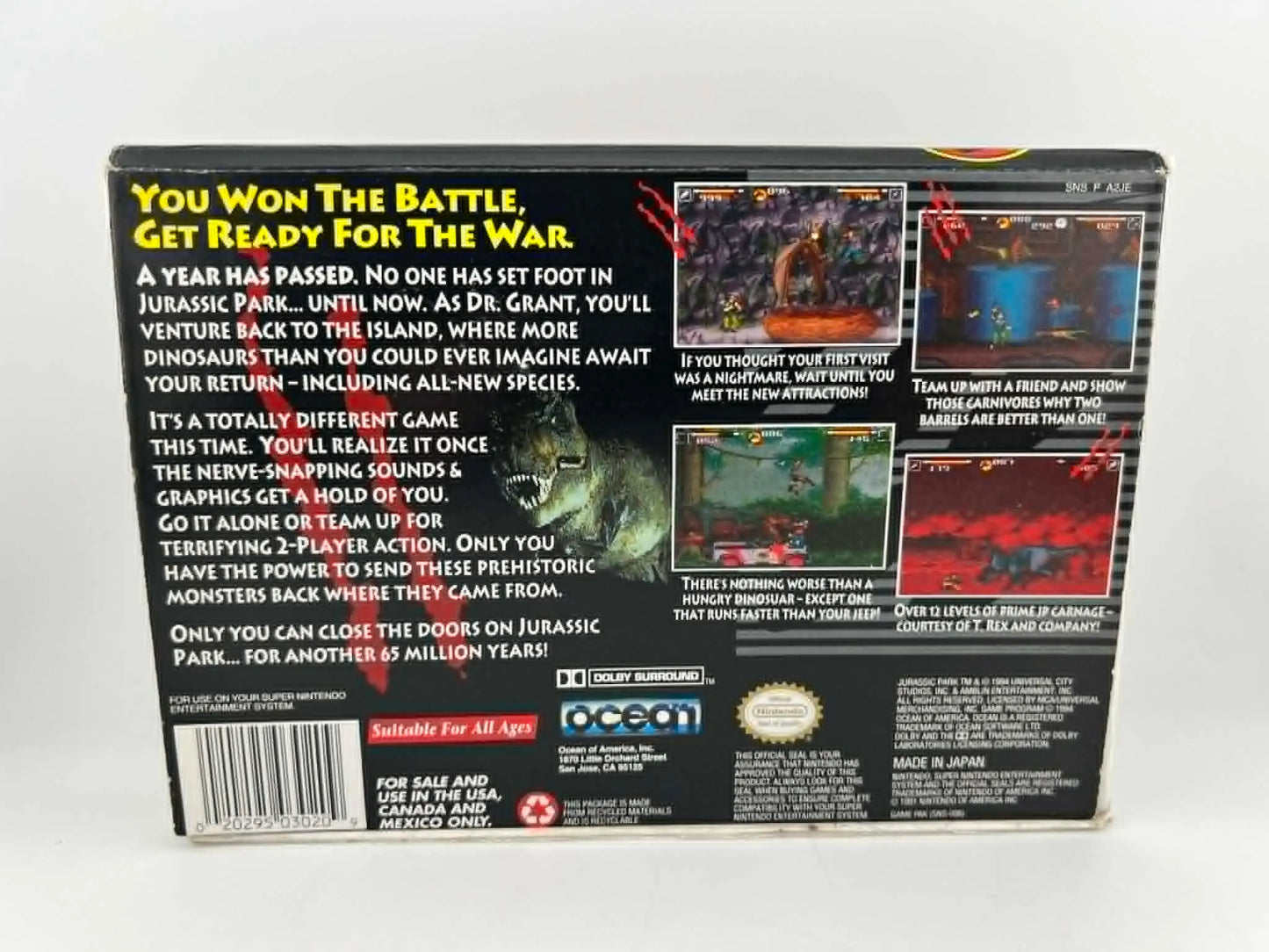 JURASSIC PARK 2 THE CHAOS CONTINUES en boite SUPER NINTENDO SNES