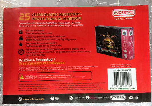 PROTECTEURS DE PLASTIQUE SUPER NINTENDO ET NINTENDO 64 N64 SNES .4mm POUR LES BOITES - jeux video game-x