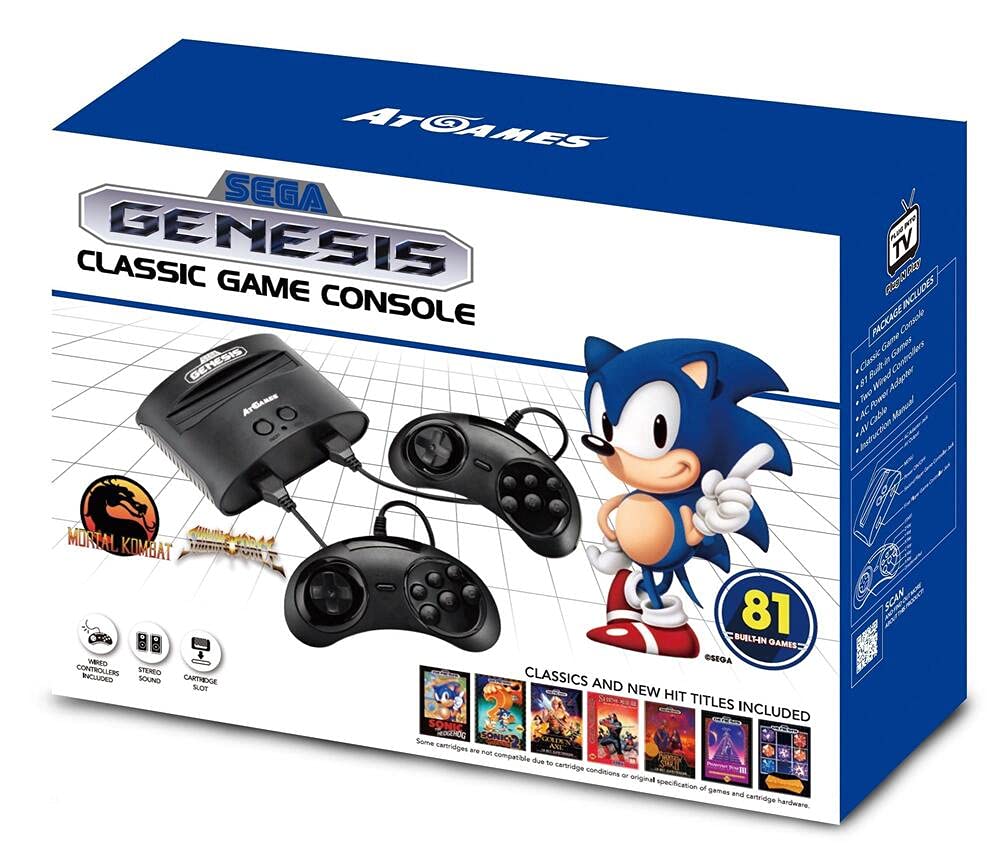 CONSOLE SEGA GENESIS SG CLASSIC GAME SYSTEM 81 BUILT IN GAMES WIRED CONTROLLERS ATGAMES - jeux video game-x