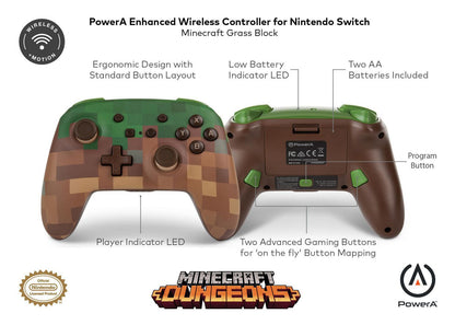 POWERA ENHANCED WIRELESS CONTROLLER FOR NINTENDO SWITCH – MINECRAFT GRASS BLOCK - jeux video game-x